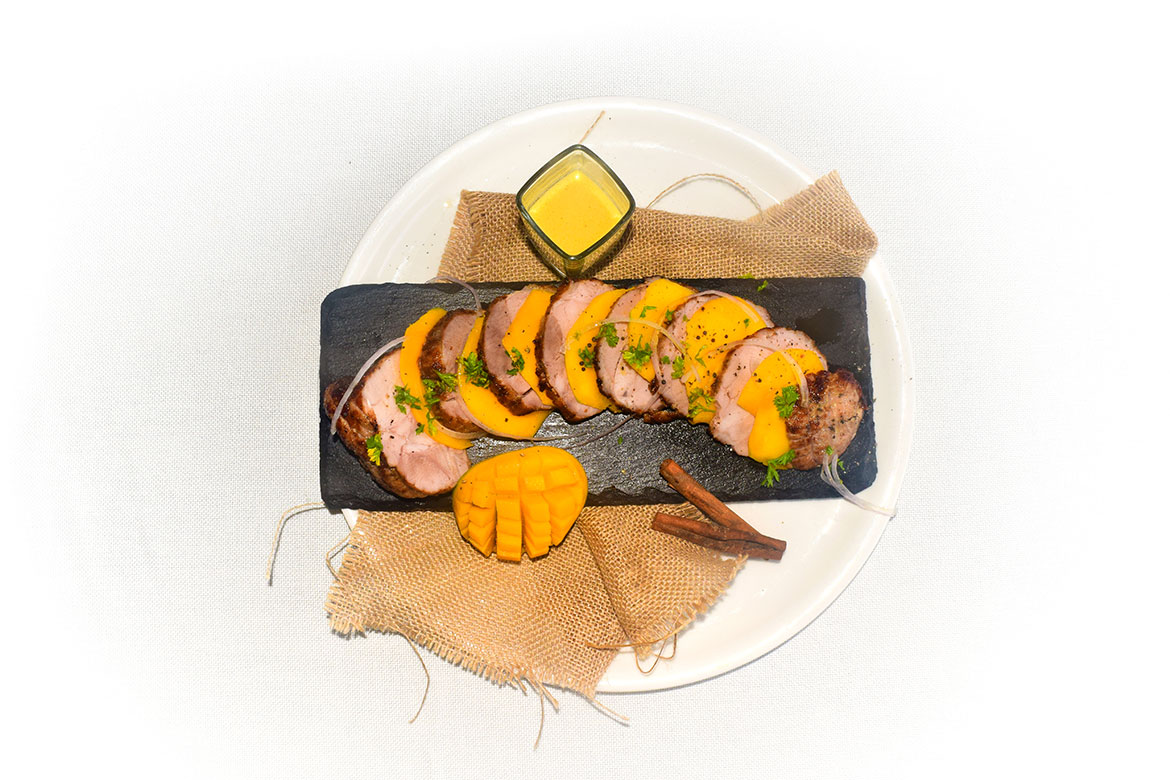 Honey roast turkey and mango mille-feuille