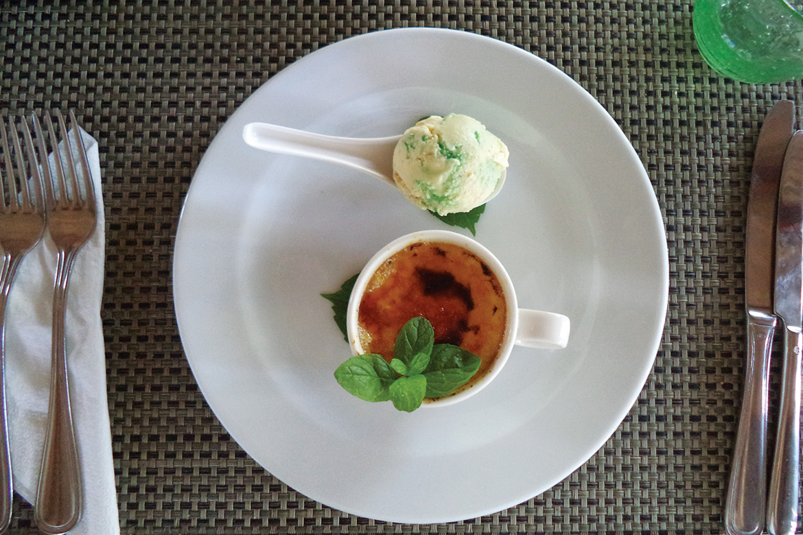 the Mint-flavoured creme brulee