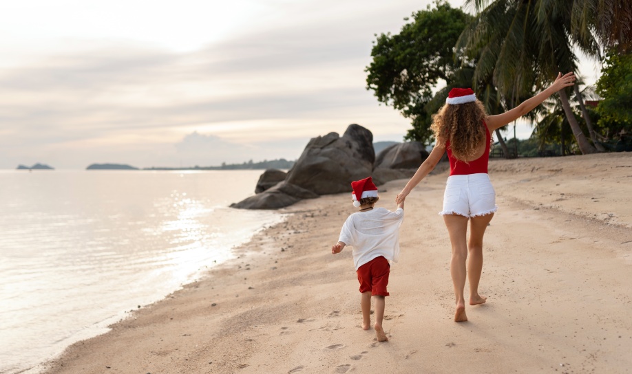 Happy family enjoying beach holidays in Mauritius
