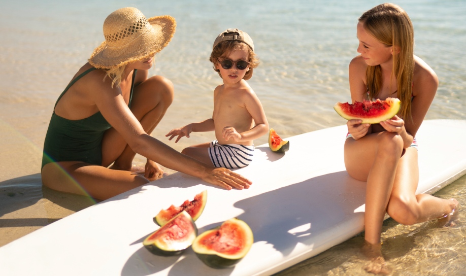 Vacation moment with family and children laughing and having fun at the resort