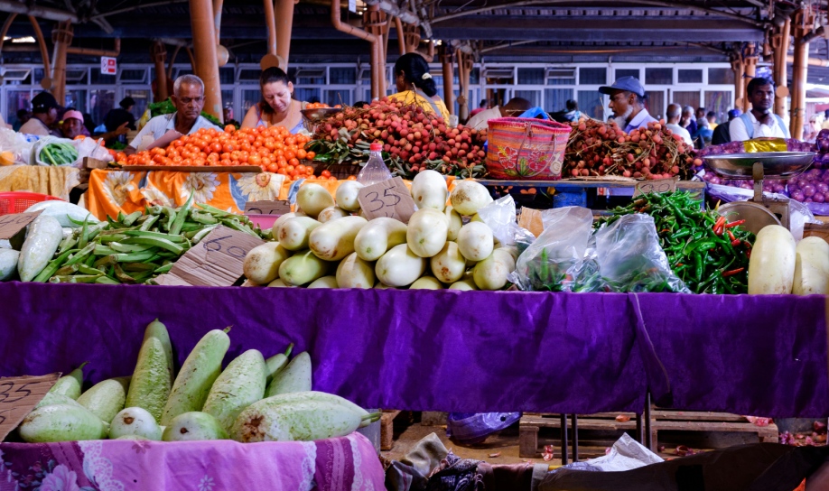 Colorful markets of Mauritius filled with vibrant stalls, spices, and fresh local produce