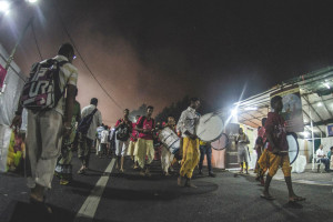 Pilgrims walk from their home to Ganga Talao