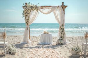 Arche florale pour une cérémonie de mariage aux Veranda Resorts, île Maurice