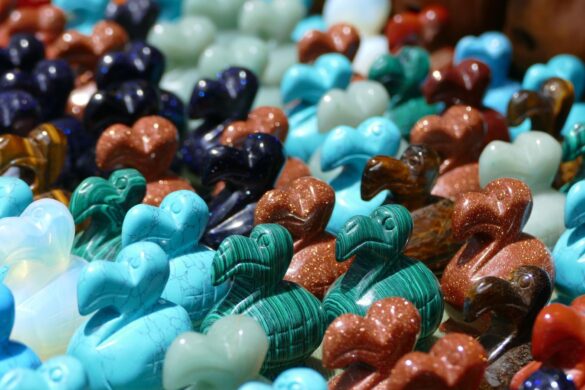 Colorful dodo bird souvenirs representing Mauritius island heritage